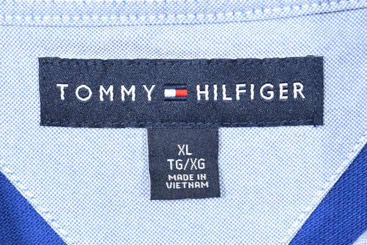 【送料無料】 トミーヒルフィガー 鹿の子コットン 長袖 ポロシャツ ブルー 青色 メンズXL 大きいサイズ TOMMY HILFIGER 古着 CC0133