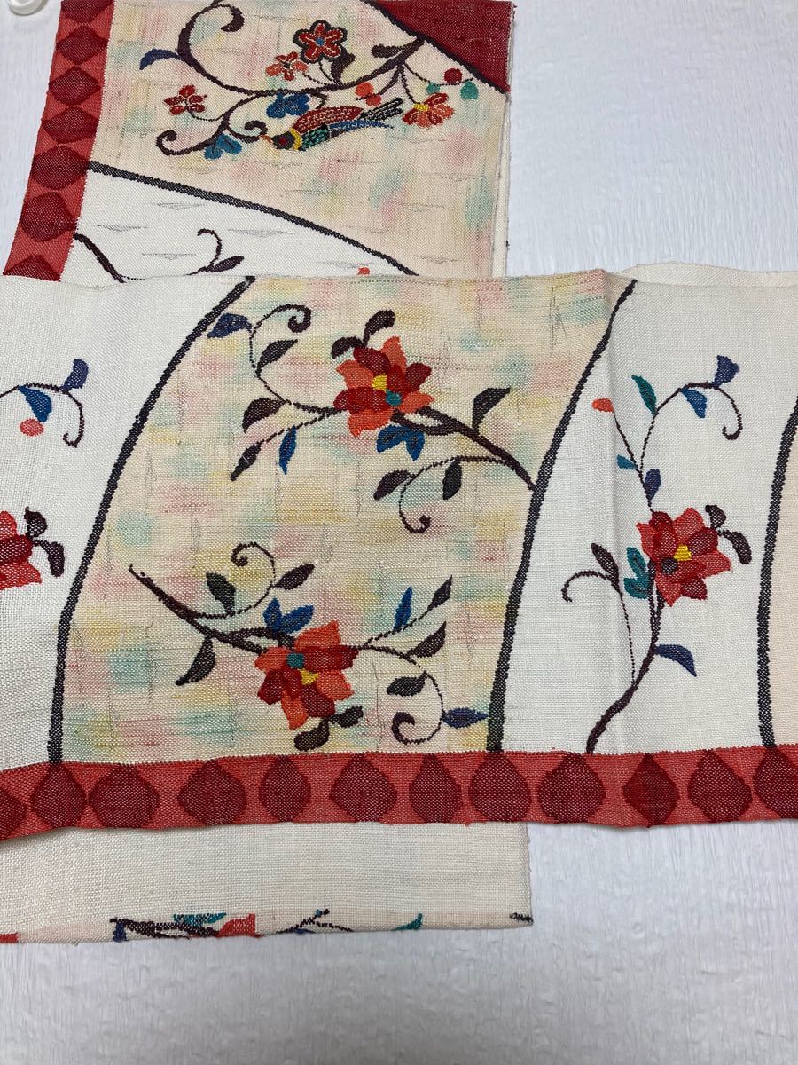 正絹紬 刺繍 花鳥木柄 名古屋帯 bahrainplumbing.com