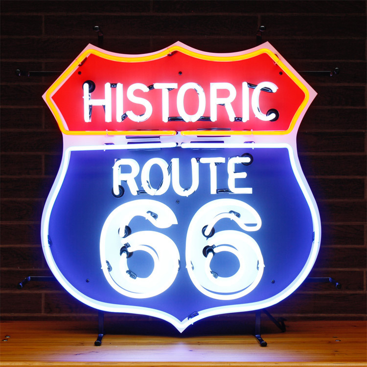 看板 ネオンサイン / ヒストリック・ルート66 HISTORIC ROUTE 66 高さ60.5×横60.5×奥行き15cm （デザイン部サイズ：高さ58×幅54cm）