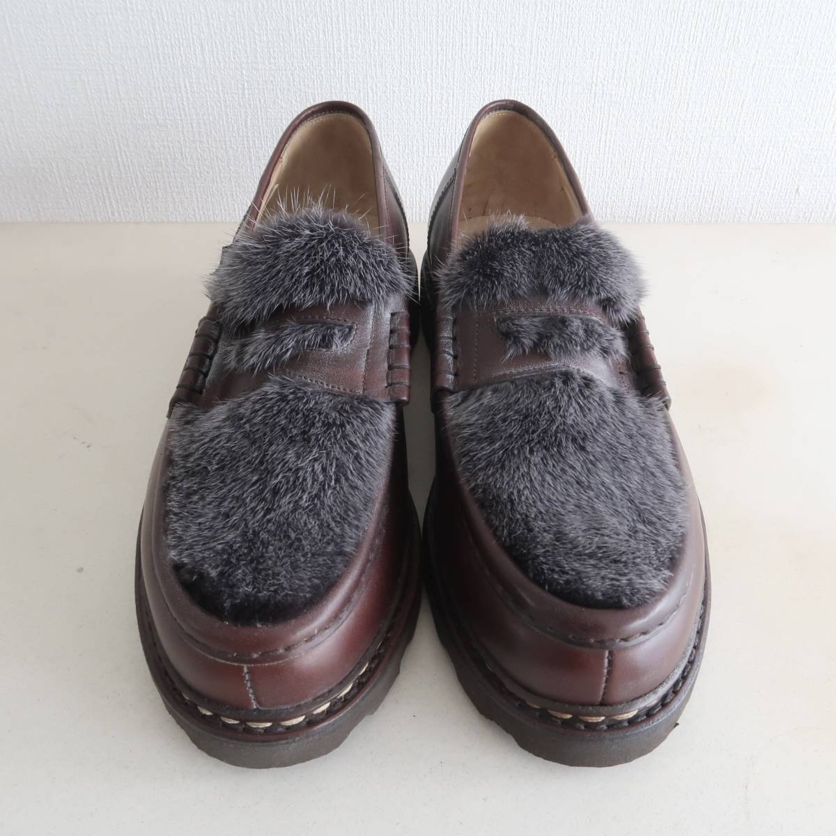 アウトレット未使用品 Paraboot Reims ランス ブラウンリスレザー＆ミンクファー 表記UK8 フランス製/パラブーツローファー黒_画像4