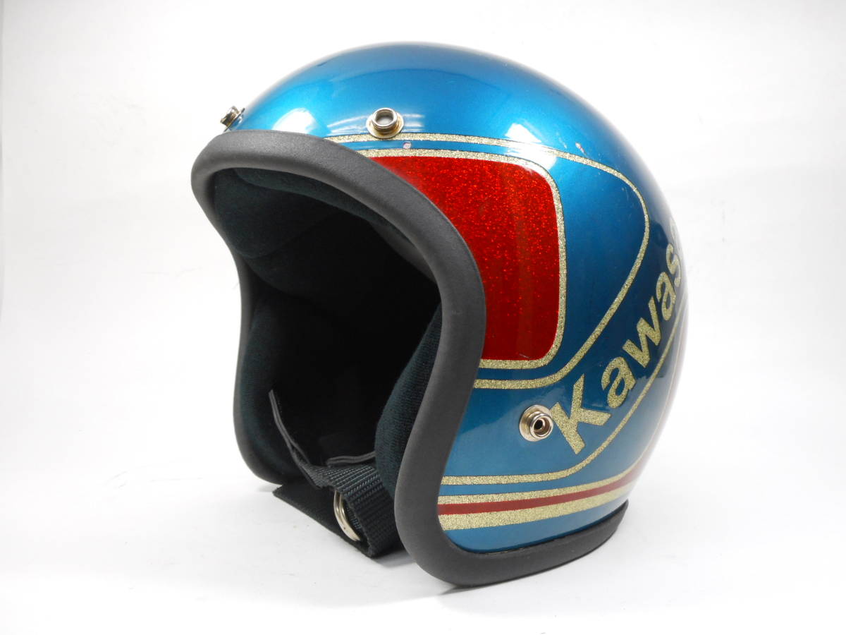 70s KAWASAKI ジェットヘルメット 目深加工済み L ★70年代 カワサキ Z1 Z2 Z750 KZ900 KZ1000 MK2 KH400 旧車 ビンテージヘルメット