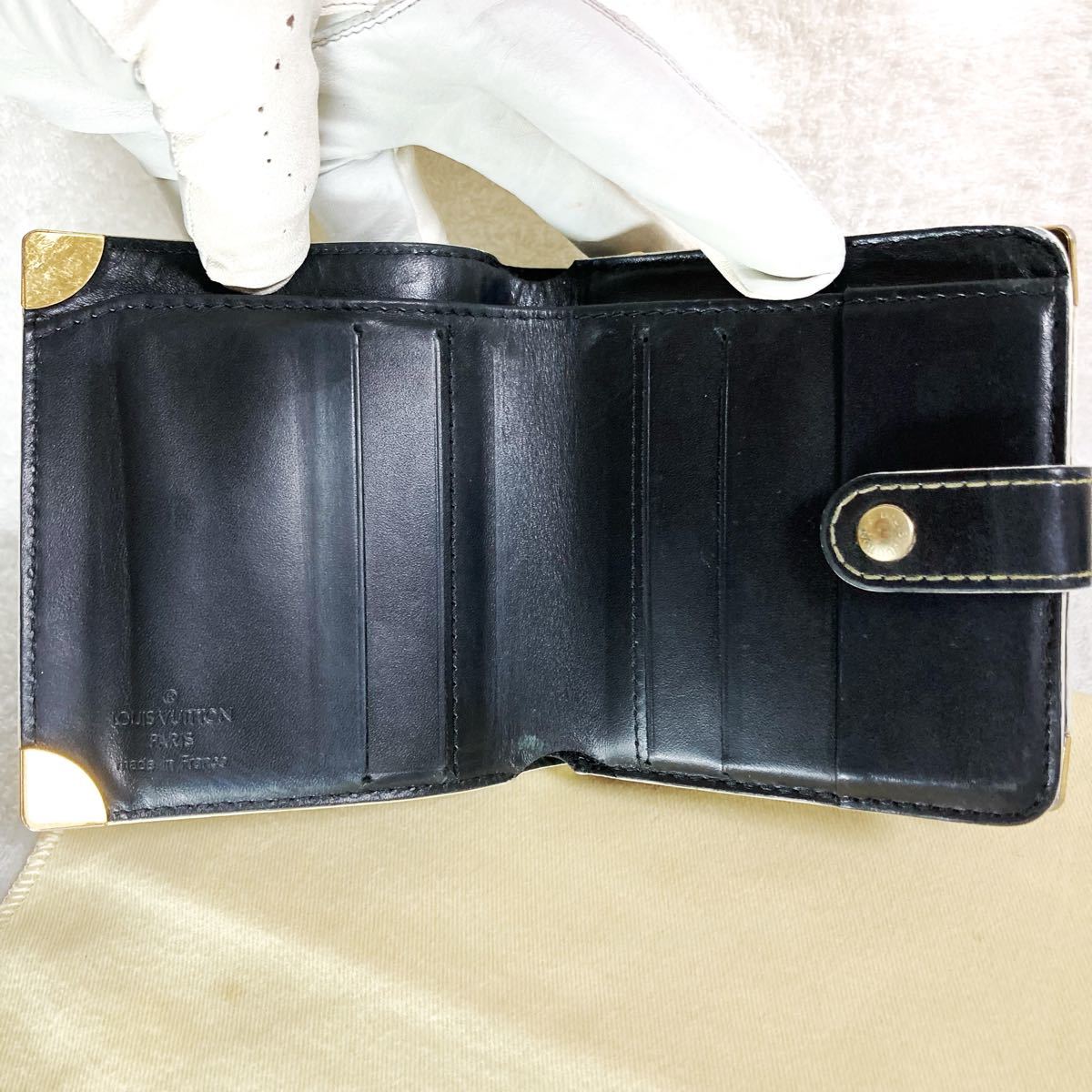 美品 ルイヴィトン スハリ コンパクトジップ 短財布 ノワール 折り財布