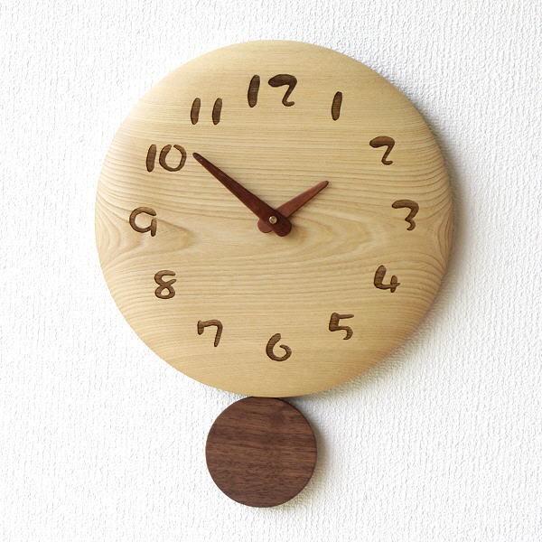 壁掛け時計 壁掛時計 掛け時計 掛時計 おしゃれ 振り子 天然木 木製 ウッド 無垢材 木の振り子時計 サークルNA