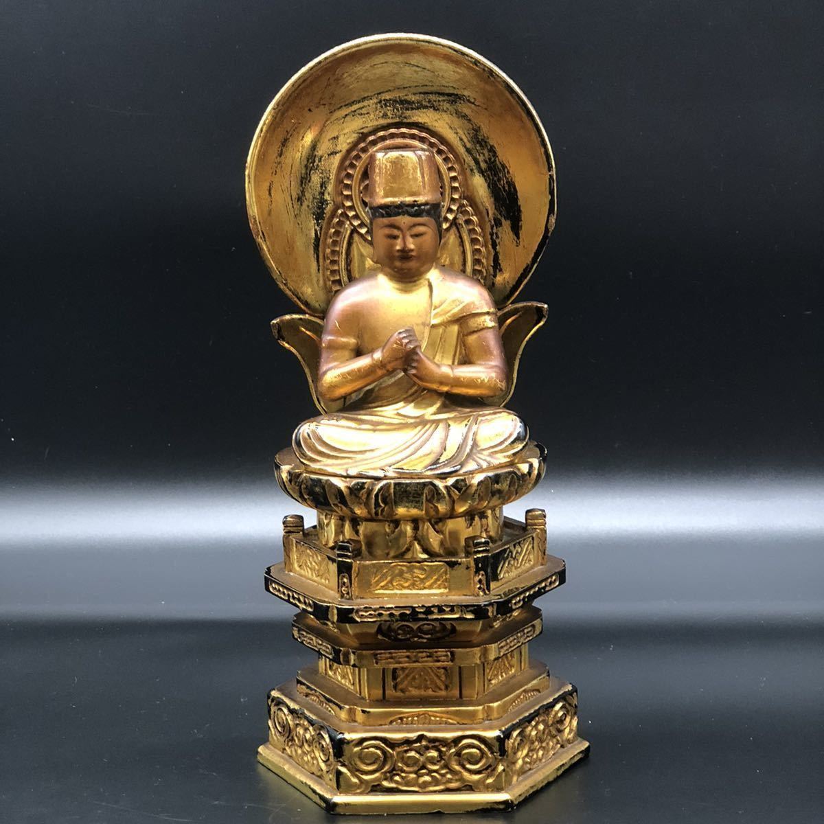 仏教美術 仏像 3体セット 大日如来 阿弥陀如来像 旧家 木製 漆器 金彩