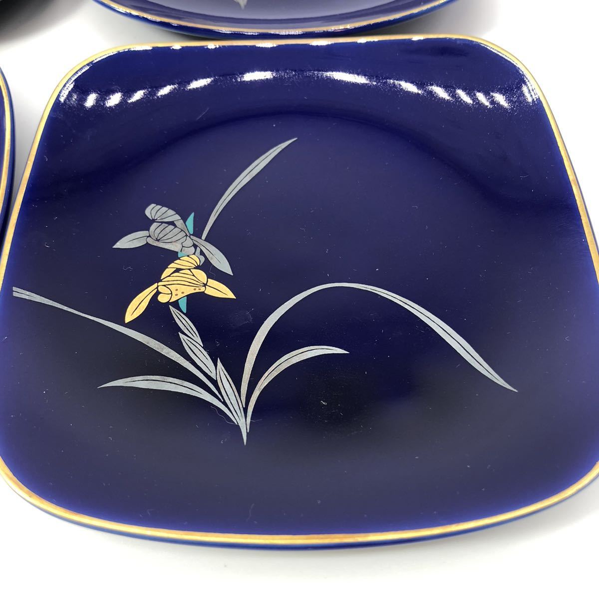 香蘭社 銘々皿 4枚セット プレート 瑠璃 金縁 小皿 食器 陶磁器 A21-7の画像5