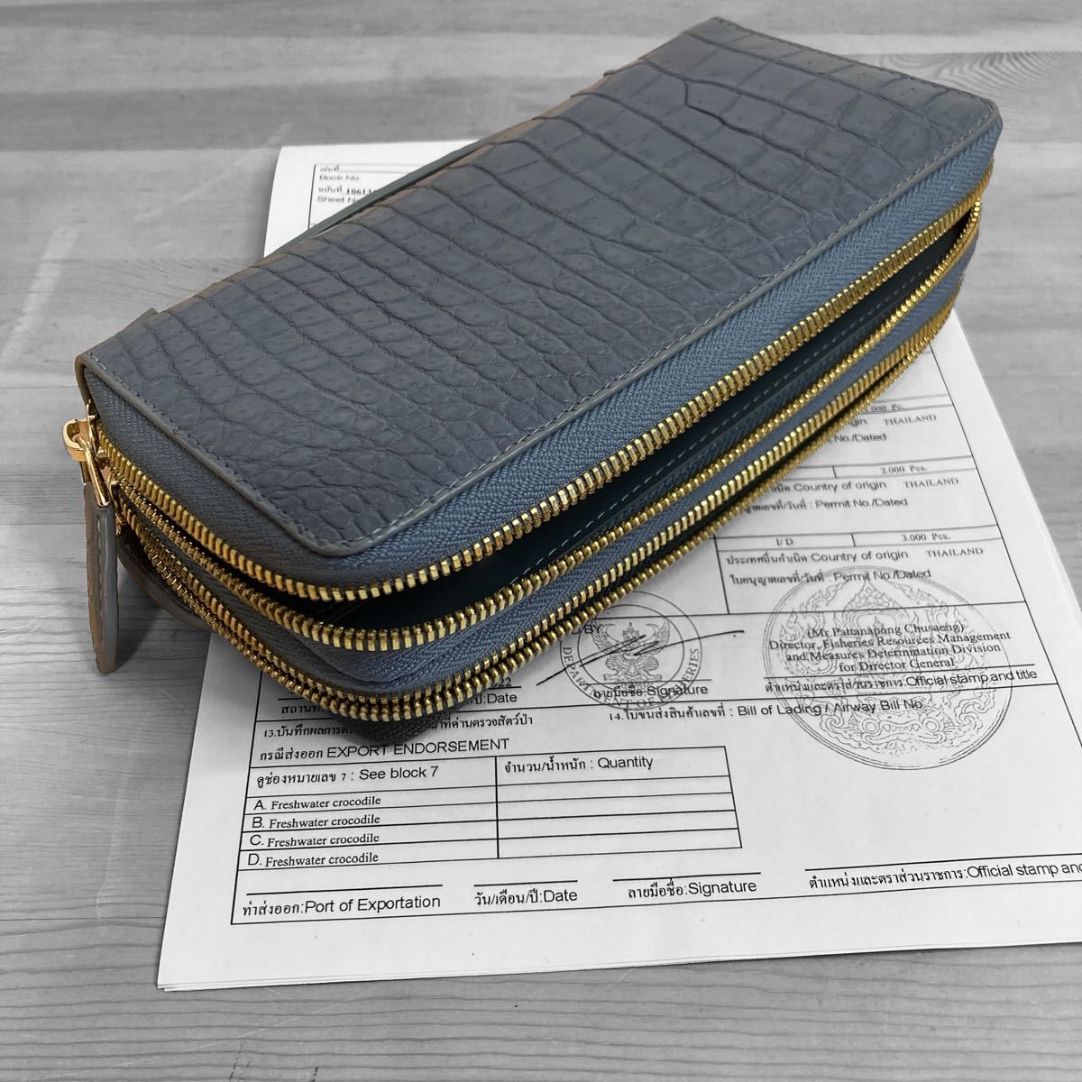 直輸入』クロコダイルWファスナー長財布/シャム/限定/激レア/超希少