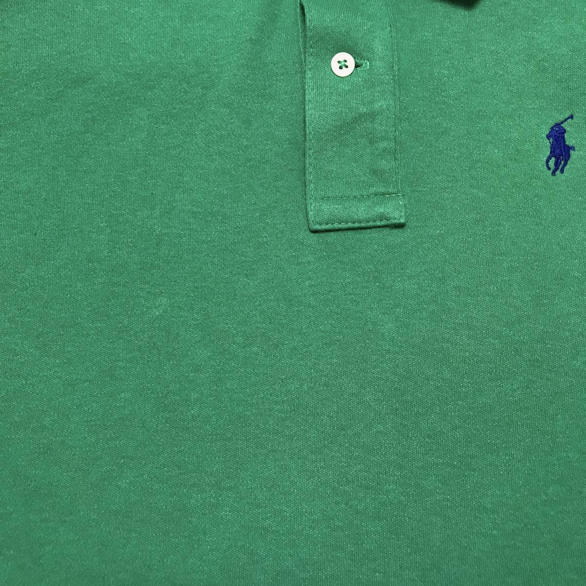 70年代 Vintage ポロ ラルフローレン Polo by Ralph Lauren ポロシャツ L ロゴ 刺繍 無地 グリーン ビンテージ 半袖 アメリカ古着 #d-041_画像8