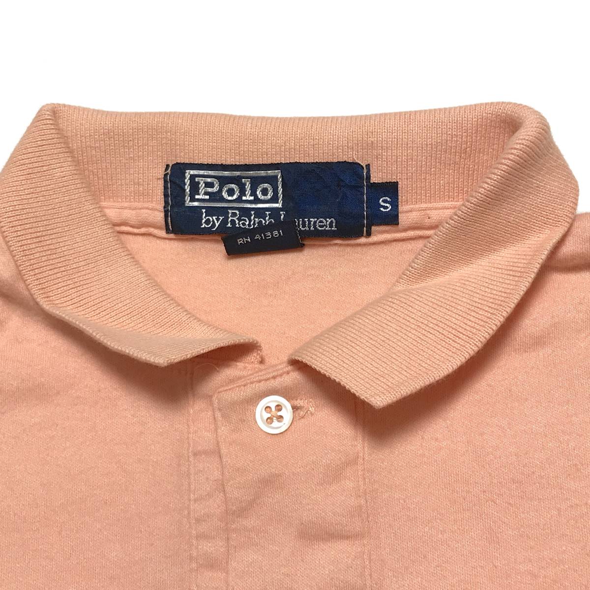 70年代 Vintage USA製 ポロ ラルフローレン Polo by Ralph Lauren ポロシャツ S 無地 サーモンピンク系 ビンテージ 半袖 US古着 #d-043_画像3