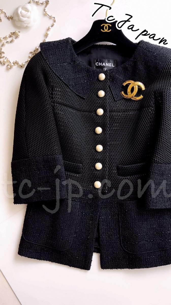 CHANEL シャネル ジャケット 38 M 黒 ブラック パールボタン ダブル-