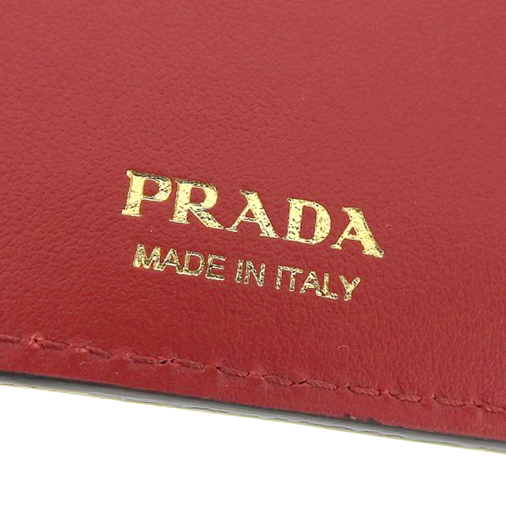 超美品 プラダ PRADA 現行品 PRADAロゴバンド サフィアーノレザー カードケース 二つ折り財布