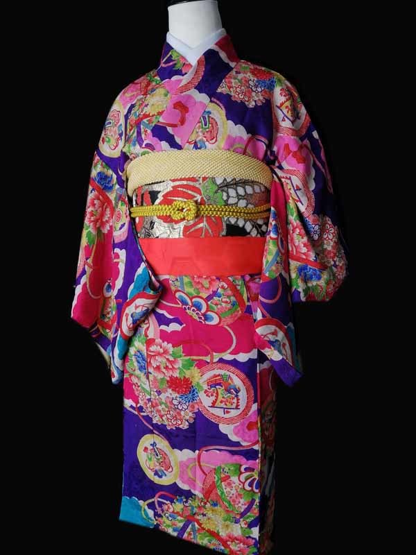 きものさらさ東京 アンティーク着物帯 紫 子供着物 七五三 正絹 古典 