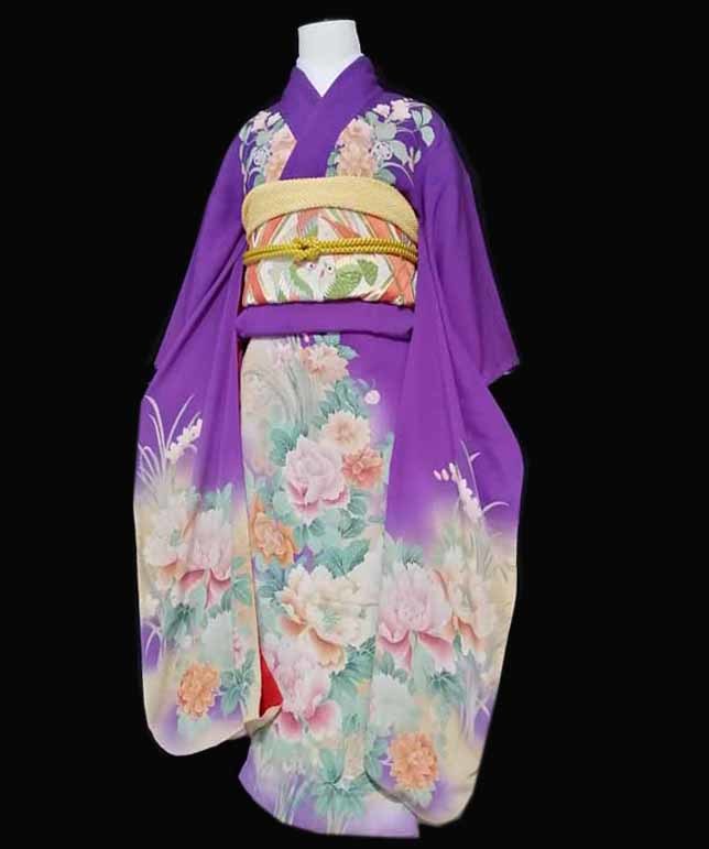 当店だけの限定モデル i-076 紫色の縞模様 アンティーク着物 正絹 ilam.org