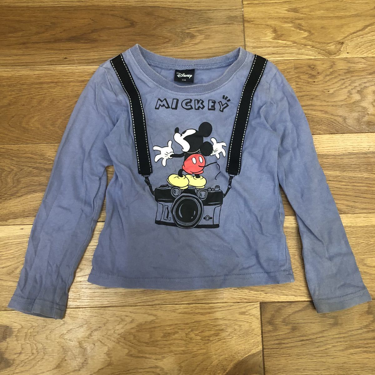 ディズニー ミッキー 長袖 ロングTシャツ キッズ 110 ブルー系 Disney Mickey フェイク カメラ サイズ違いも出品中！おそろい♪_画像1