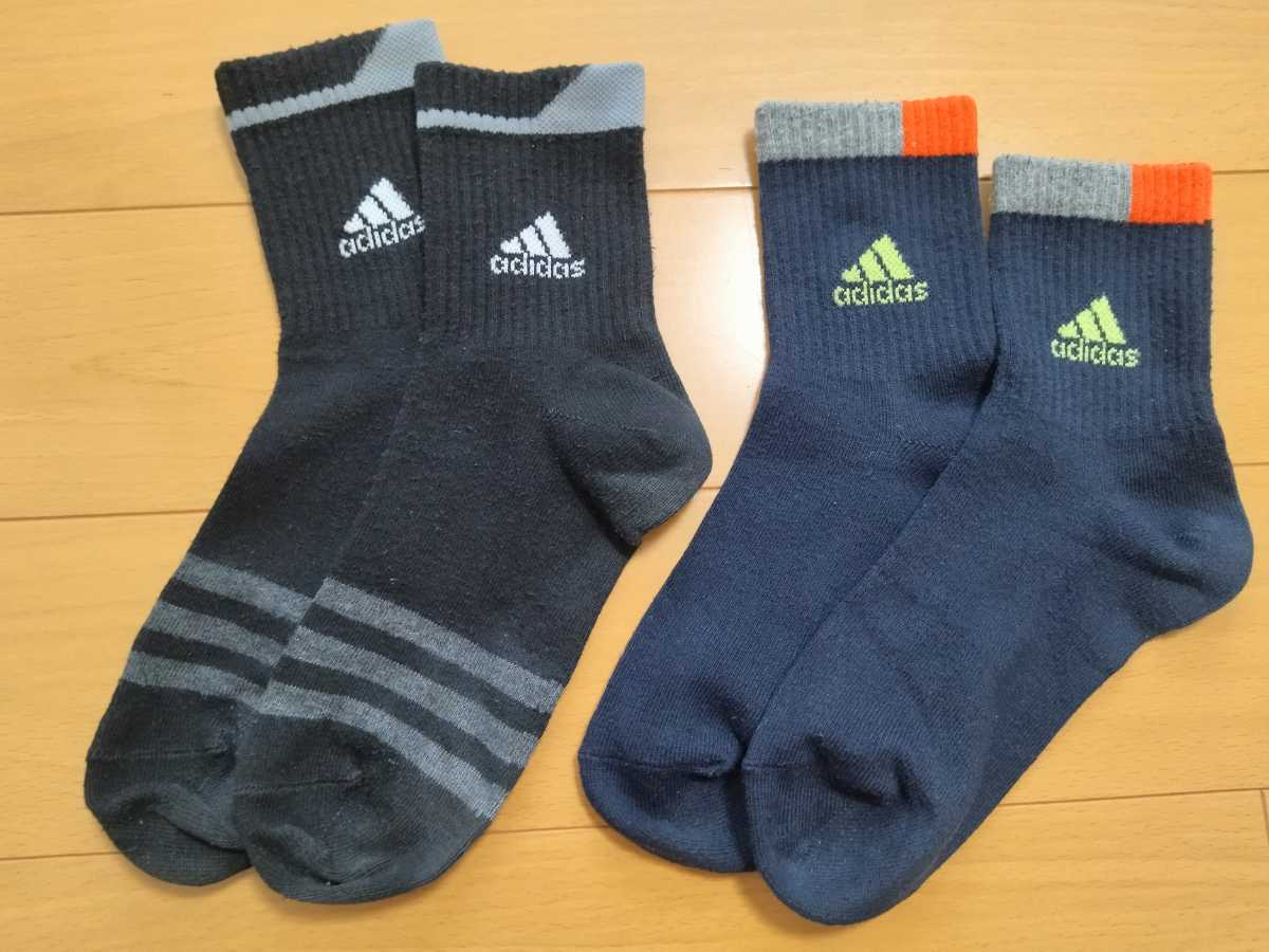 【美品】★adidas★■男の子用ソックス2足/男児/靴下/くつ下/色違い2足/232425cm/アディダス■_画像1