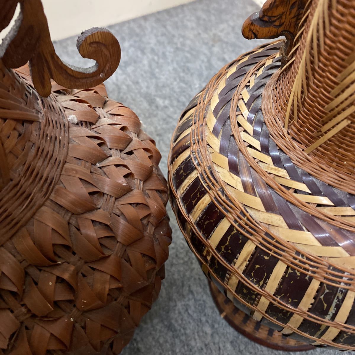 竹編伝統工芸品 中国竹細工 花器 2つ 中国 古 中国美術 花瓶 竹編伝統工芸品 中国竹細工 花器 2つ 中国 古 中国美術 花瓶