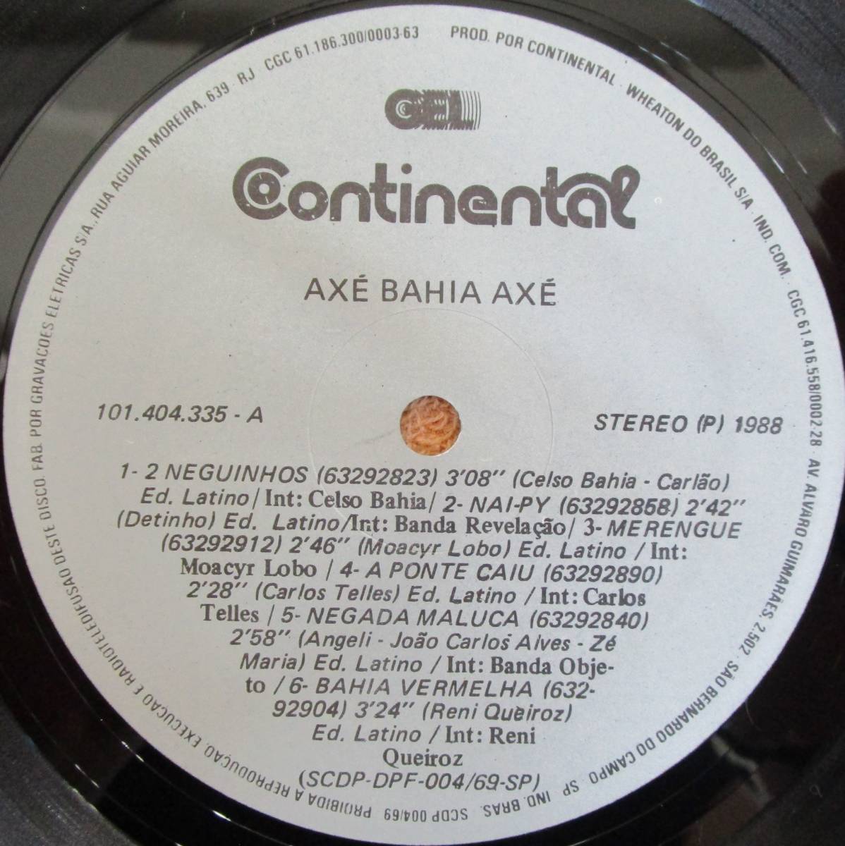 LP　ブラジル盤　アシェー／バイーア・ポップ　ヴァリアス「アシェー・バイーア・アシェー Axe Bahia Axe」（Continental）1988年_画像3