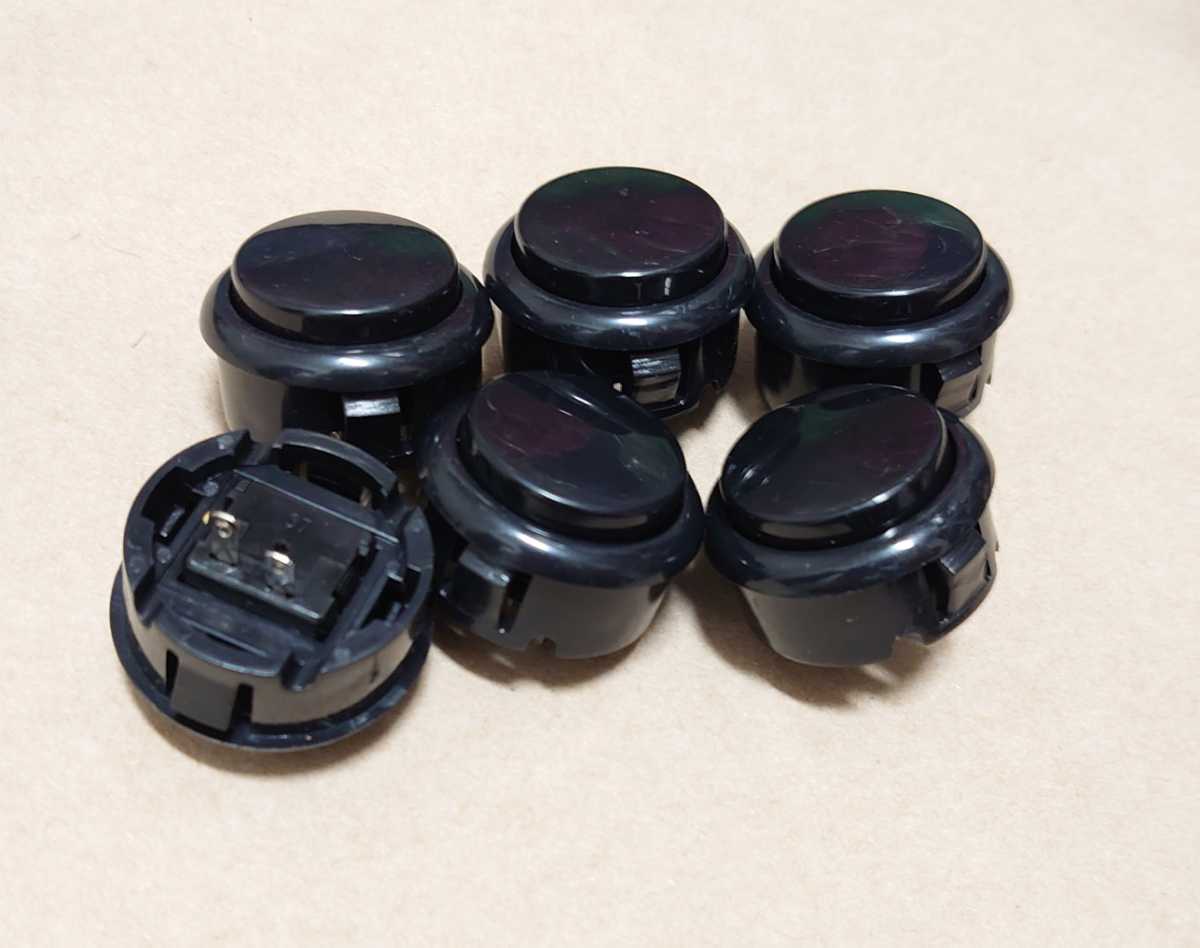 6個 黒 押しボタン 30mm ブラック 30Φ コントローラーアケコンの自作に プッシュボタン アーケードゲーム筐体コンパネ用三和電子互換 黒色