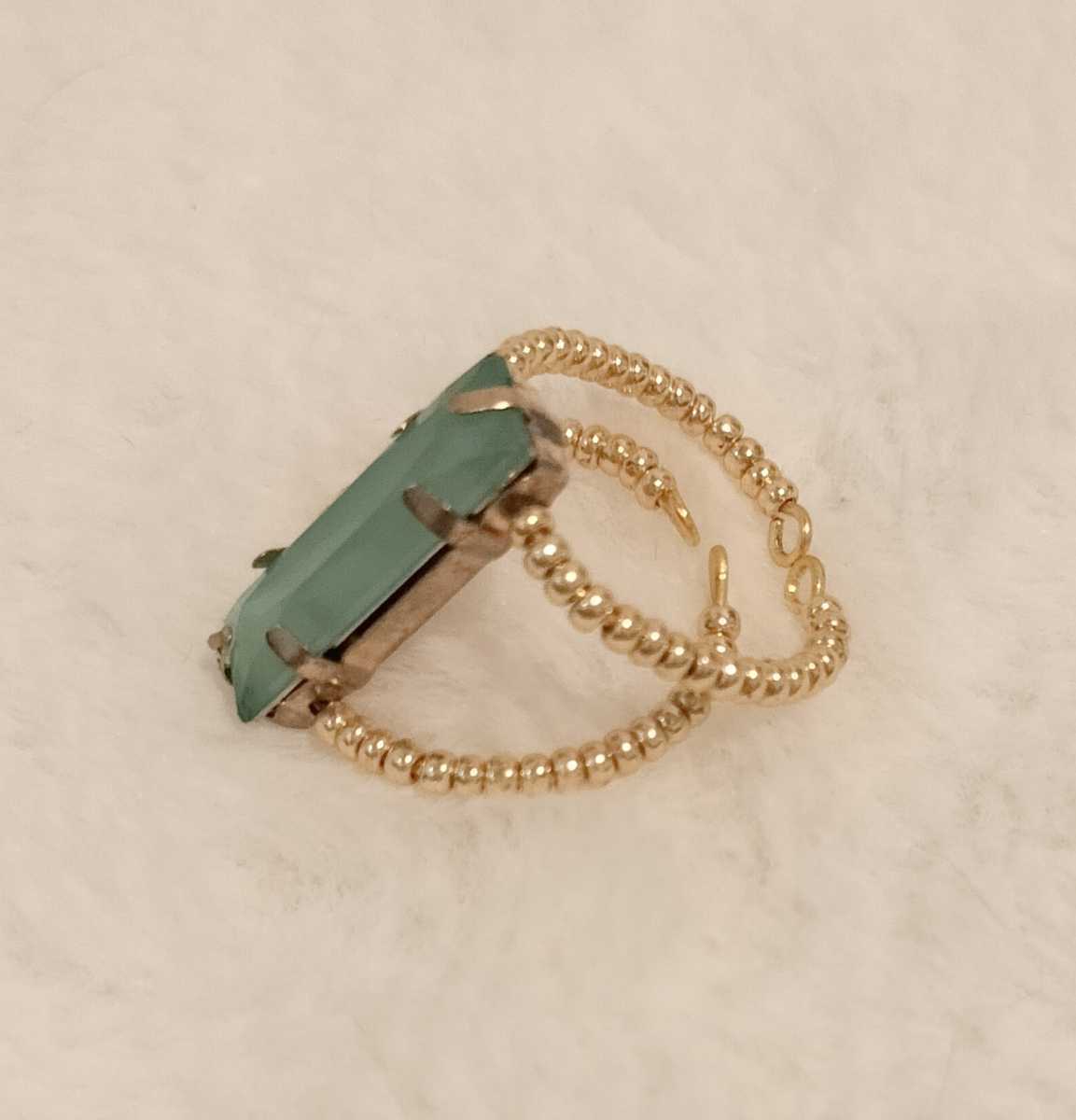 [No.5044] ring double ring rectangle green 