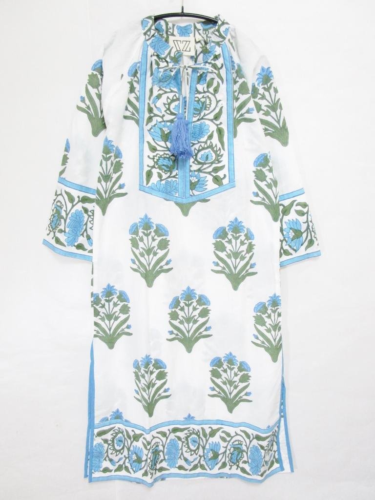 新品入荷 ブロックプリント エスゼット Blockprints SZ 【送料無料】 ワンピース sizeＳ/939599 Dress Print Blue＆Moss Kerala 綿 白 ホワイト Sサイズ