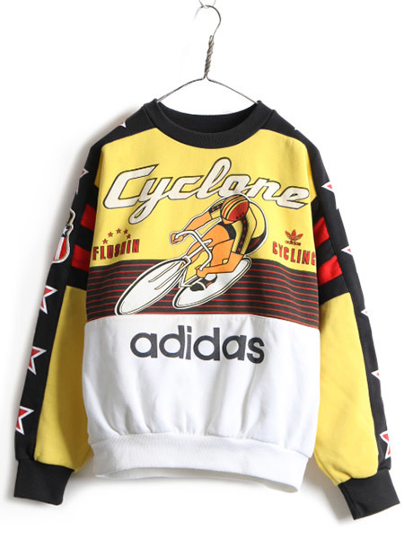 80s ビンテージ アディダス サイクリング プリント スウェット トレーナー メンズ M 程 古着 80年代 Adidas トレフォイル