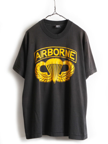 2021人気特価 黒 Tシャツ 半袖 プリント 軍物 エアボーン AIRBORNE 