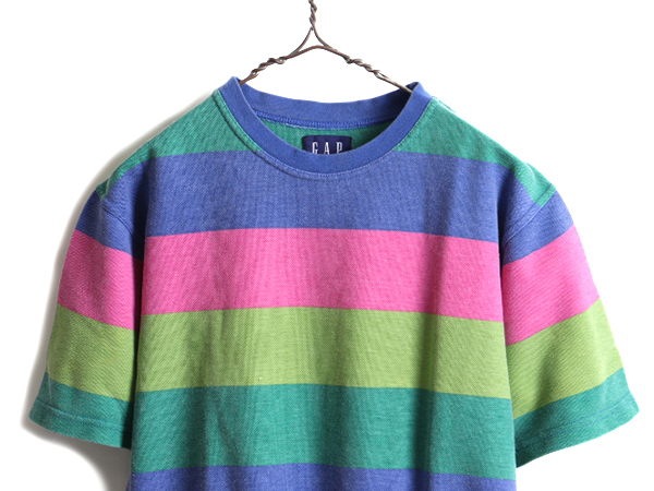 90s キッズ XL メンズ S レディース M 程■ OLD GAP ポケット付き ボーダー 鹿の子 半袖 Tシャツ 古著 90年代 オールド ギャップ ポケT