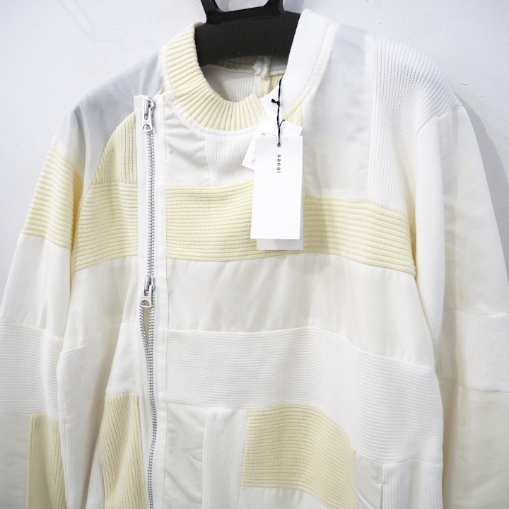新品 定価118800円 サカイ ニット 切替 ライダース ブルゾン 白