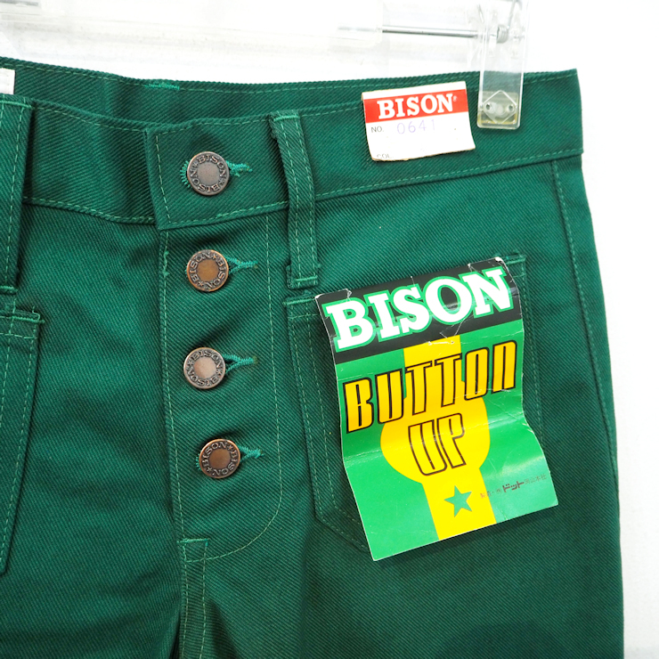 新品 70s ヴィンテージ BISON デッドストック ベルボトム 緑 グリーン W30 メンズ XS レディース M L ブーツカット デニム ジーンズ BISON_画像3