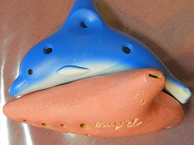 * ocarina * pink C/ dolphin * ceramics made 2 piece together 