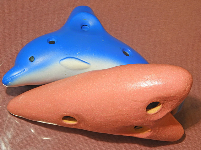* ocarina * pink C/ dolphin * ceramics made 2 piece together 
