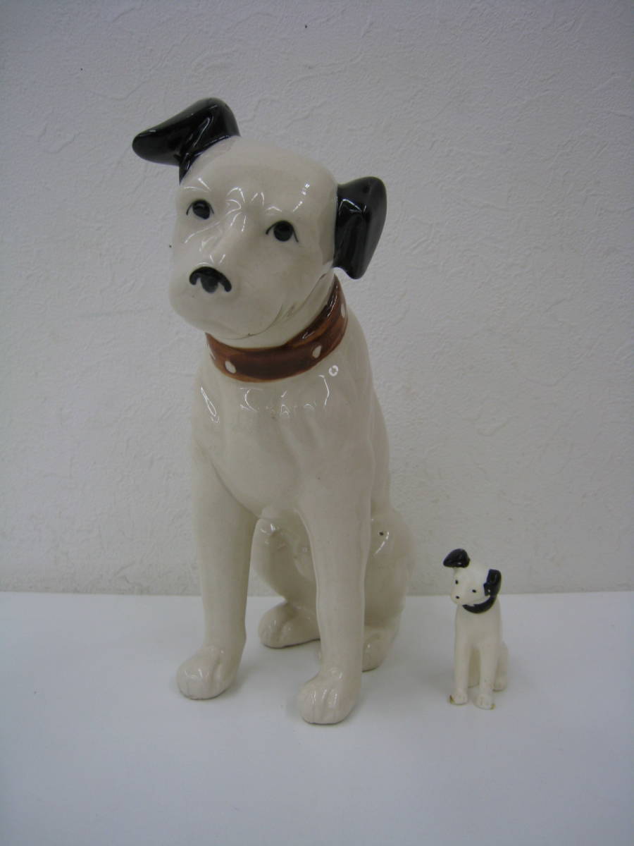 ◆ビクター犬◆ ニッパー君 高さ約21.5㎝ Victor 当時物 陶器 置物 オブジェ ディスプレイ 高さ約6㎝ソフビ製ニッパー君おまけ付_画像1
