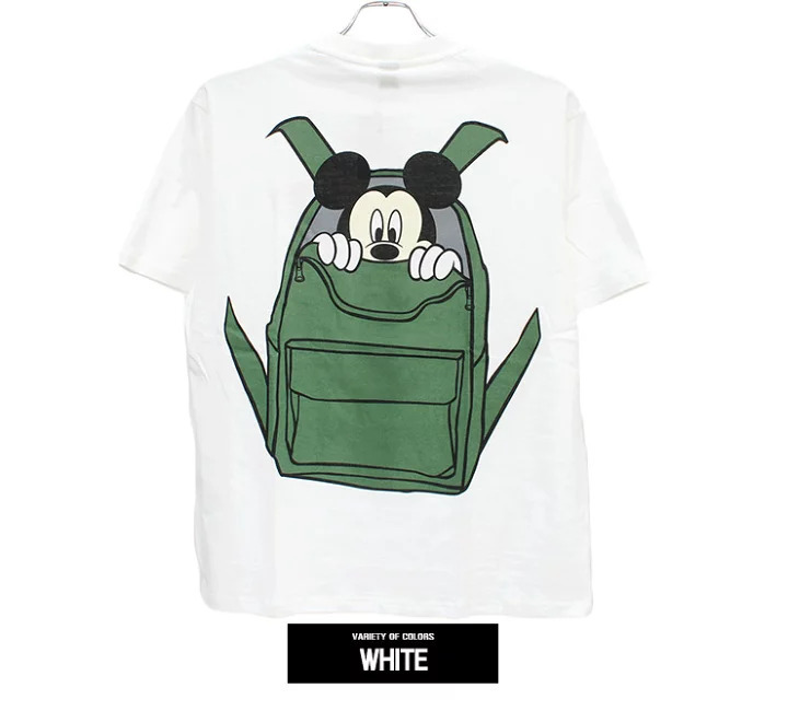 Diesny Mickey Mouse - MEN Tシャツ 5L 大きめのサイズ カットソー クルーネック Tシャツ 白色 リュックサック (タグ付き新品未着用品)_画像1