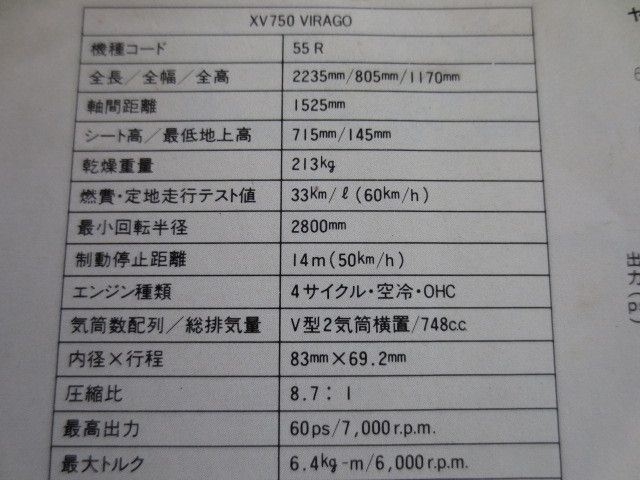 YAMAHA ヤマハ XV750 Virago ビラーゴ 55R カタログ パンフレット チラシ 送料無料_画像9