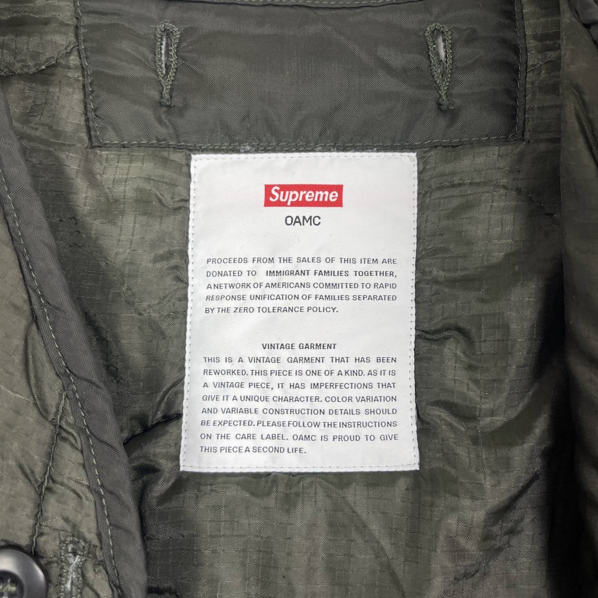 OAMC × SUPREME (オーエーエムシー×シュプリーム) PEACEMAKER vintage military liner 19AW (black)