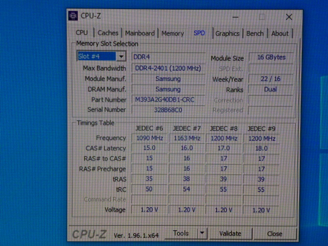 メモリ サーバーパソコン用 1.20V Samsung PC4-19200T(DDR4-2400T) ECC Registered 16GBx4枚合計64GB M393A2G40DB1-CRC0Q 起動確認済です②_画像8
