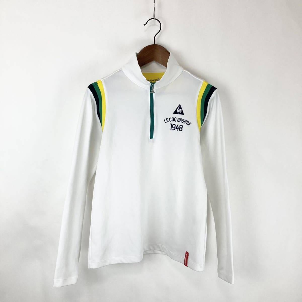 lecoqsportif ルコックスポルティフ 吸水速乾 メンズ 長袖 トップス ハーフジップ ロゴプリント 薄手 軽量 ホワイト 白色 Mサイズ スポーツ_画像1