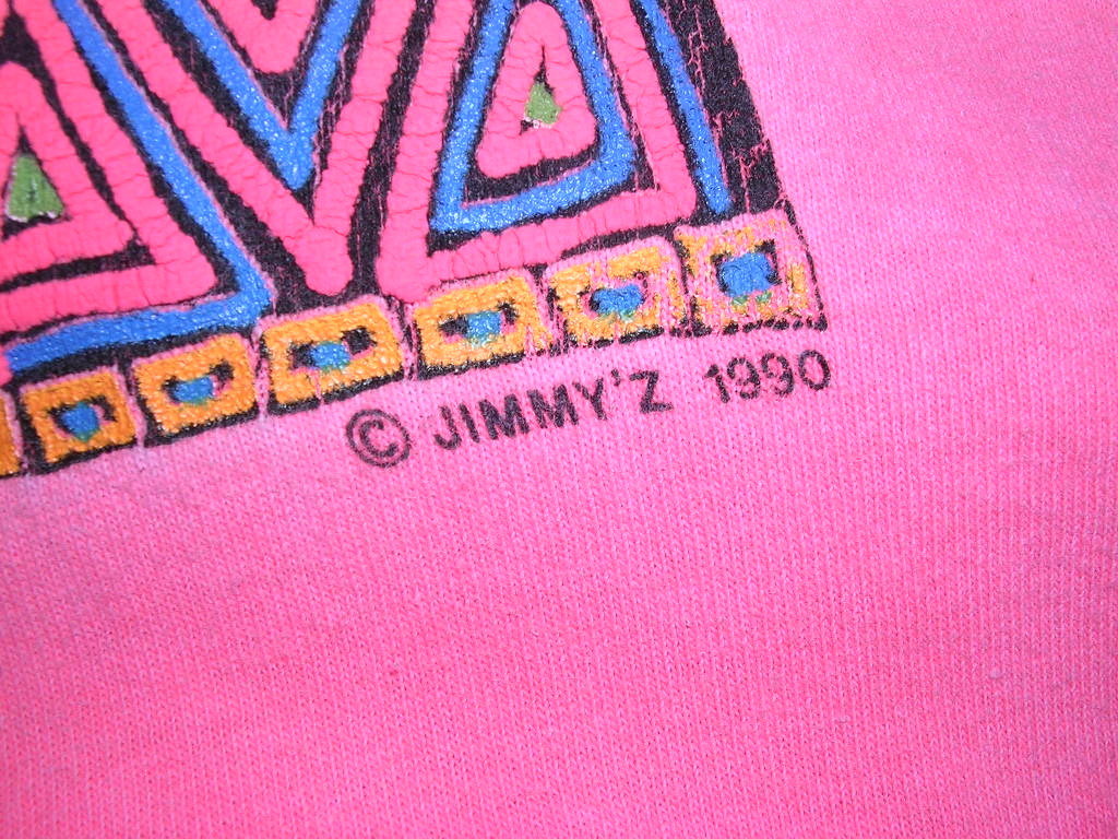 80s 90s USA製 ジミーズ JIMMY'Z 1990 Tシャツ ネオンピンク vintage old surf skate Life's a beach powell SANTA CRUZの画像7