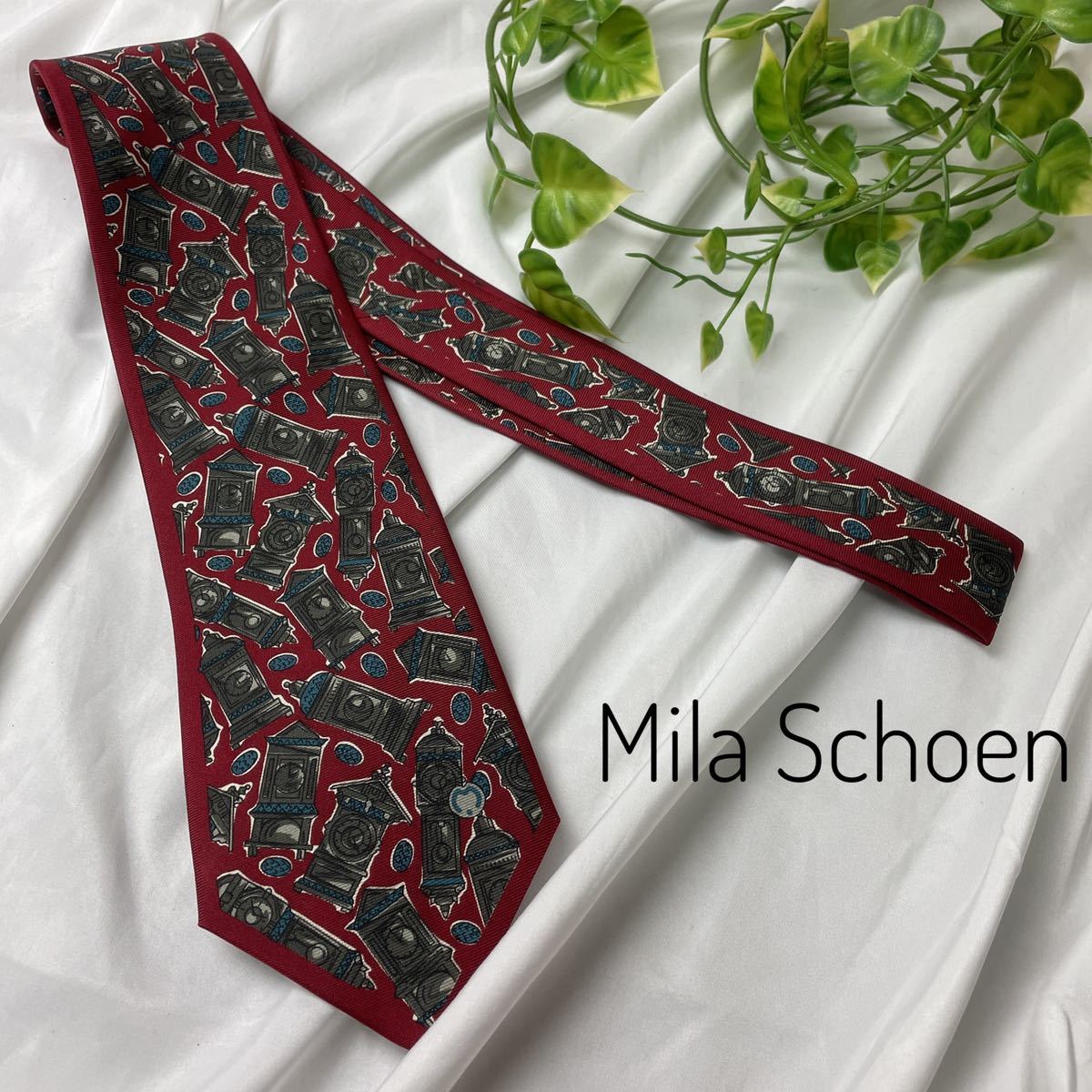 セール品 ミラ ショーン Mila Schön 総柄 高級シルク ネクタイ ロゴ 
