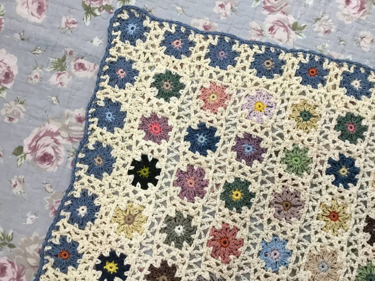 * hand made * blanket * blue & organic cotton *. flower field * BABY* afghan and blanket celebration of a birth &.. hour also!!*