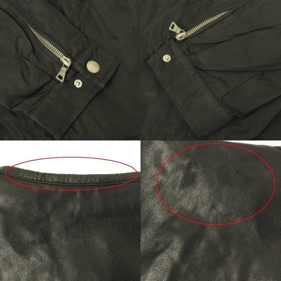 【中古】プラダ PRADA ノーカラー ジャケット ブルゾン レザー ナイロン 切替 イタリア製 黒 ブラック M アウター
