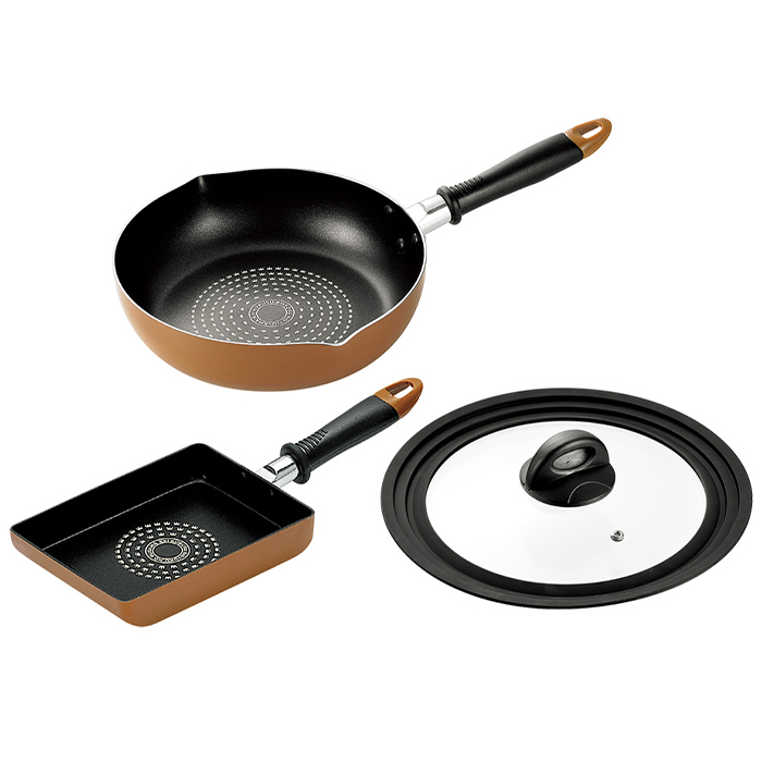  fry pan set 3 point set fry pan sphere . roaster glass cover deep type IH correspondence gas fire correspondence cookware kitchen both .....YKM-0050