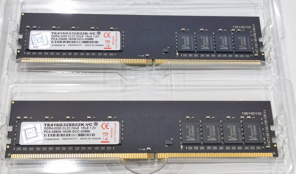 v-color Hynix IC サーバー用メモリ DDR4-3200MHz PC4-25600 32GB (16GB×2枚) ECC  Unbuffered DIMM 2Gx8 1Rx8 1.2V CL22 TE416G32S822K-VC