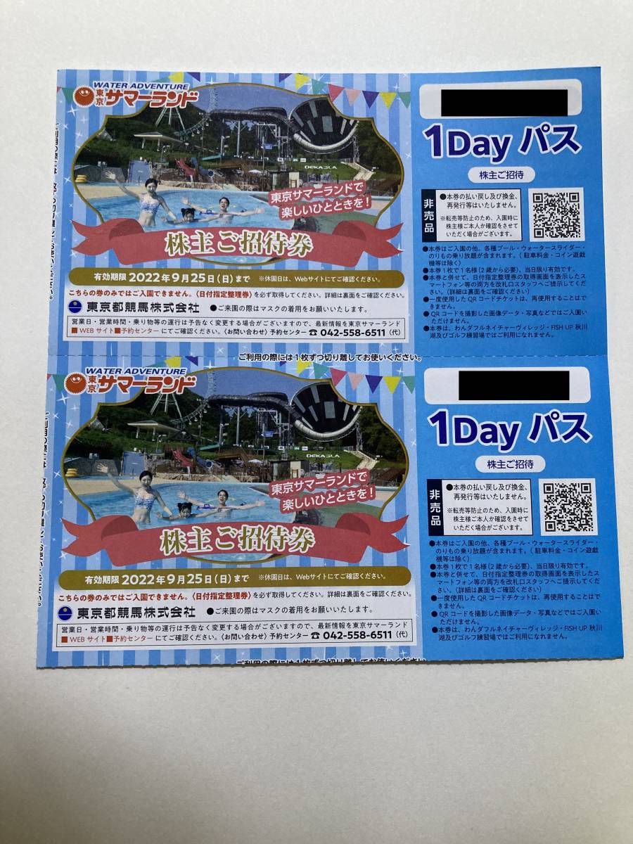 日本未発売 複数可 4枚 東京サマーランド 株主ご招待券 1DAYパス株主