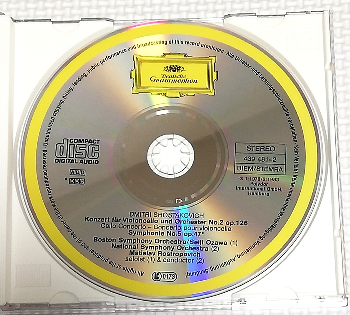 CD　ショスタコーヴィチ 交響曲5番,チェロ協奏曲2番/ロストロポーヴィチ/NSO/独盤_画像3