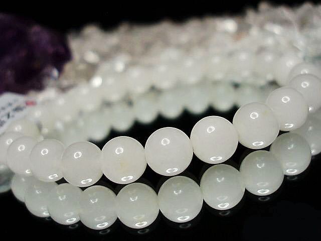天然石3Ａ漢白玉（ホワイトジェード）約10ミリ19粒数珠ブレス石街の画像3