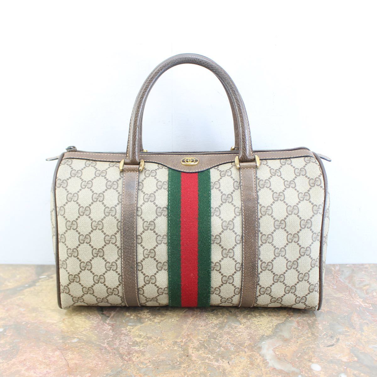 注目 GUCCI グッチ バーキン ボストン バッグ 黒 bag オールド