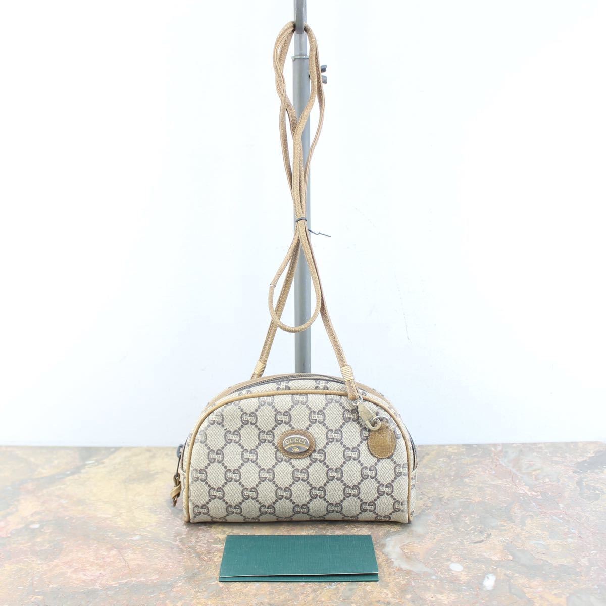 OLD GUCCI PLUS HALF MOON TYPE GG PATTERNED SHOULDER BAG MADE IN ITALY/オールドグッチプラスハーフムーン型GG柄ミニショルダーバッグ_画像1