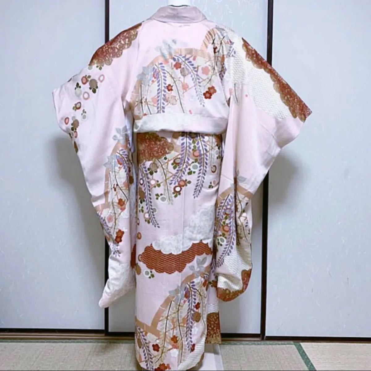 高級金彩金駒刺繍》ふんわりピンクの蛇籠模様お振袖(セット可) - www