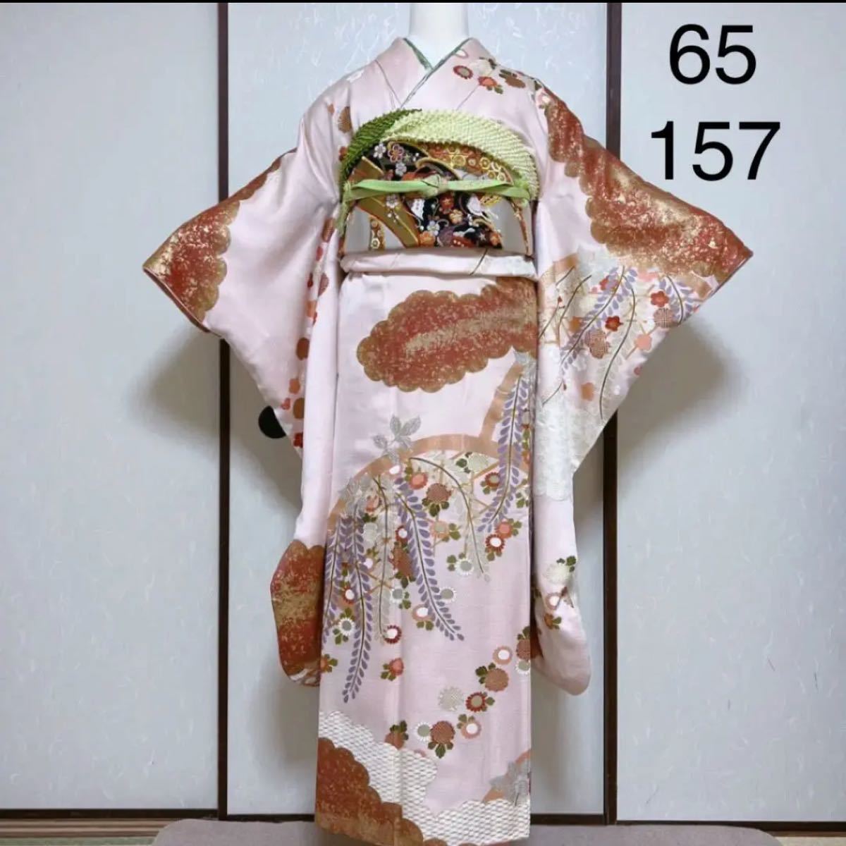 正絹 友禅 刺しゅう 着物 松竹梅 菊 うぐいす色 | tspea.org