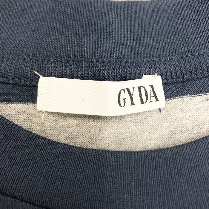 GYDA ジェイダ F レディース 女性 Tシャツ カットソー ボーダー 背中にラバーの英字 丸首 半袖 綿100% コットン ネイビー×ヘザーグレー 紺_画像3